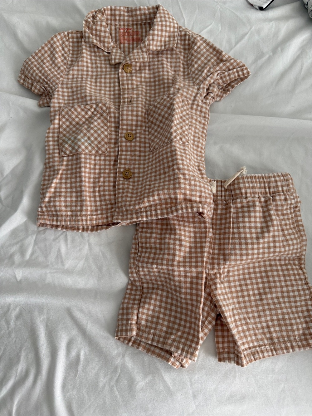 Cat & Jack Tan and White Gingham Kids Pajama Set